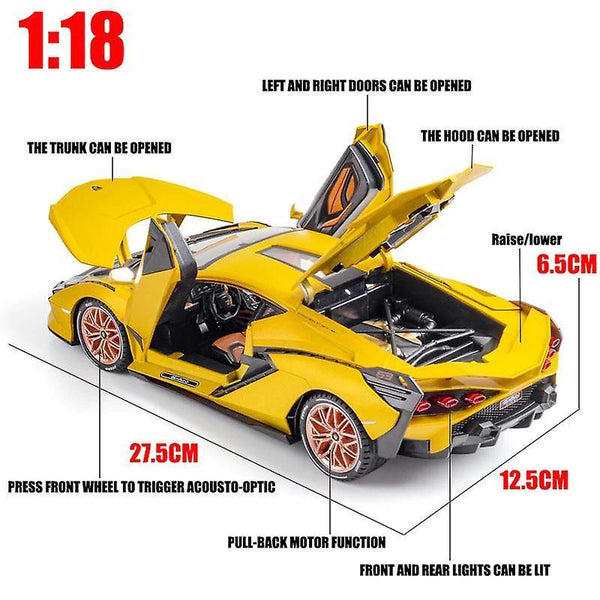 1:18 Lamborghini Model Die Cast Alloy Boys Toys Cars Diecasts & Toy SIAN FKP37 Supercar(Yellow)WS25303