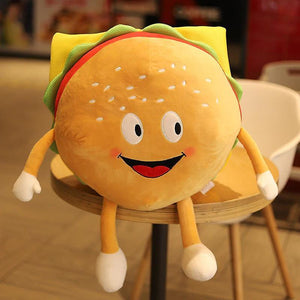 30cm Cartoon Toast Hamburger Pizza Pop Corn Chips Drumstick Smile Food Toy Stuffed Snacks（HamburgeWS26385