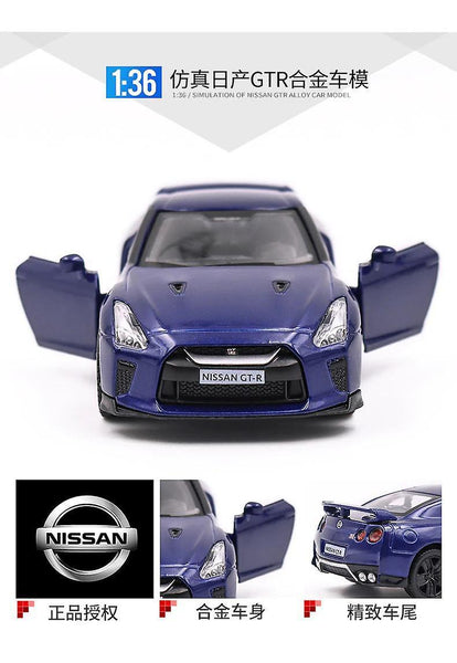 Kids Car Toy for 1:36 Nissan GTR Pull Back Car Model Blue