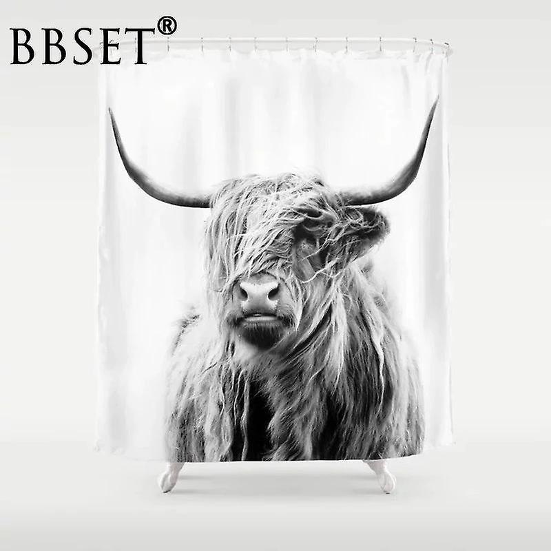 Top Quality Washable Shower Curtain Highland Cow Print Waterproof Fabric Bathroom Decor(90*180CM )WS26890