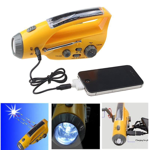 Digital Hand Crank Solar Self-Powered Dynamo AM/FM Radio Receiver With Flashlight Cell Phone ChargerWS29286