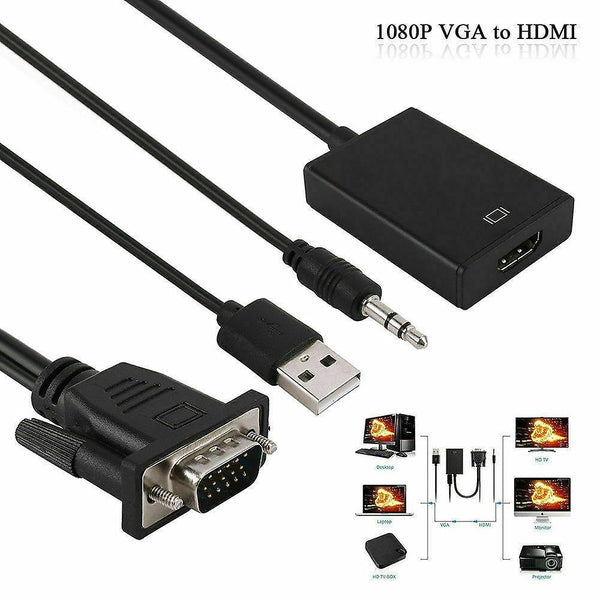 1080P HD VGA To HDMI Converter Adapter with Audio Cable for HDTV PC Laptop TVWS29342