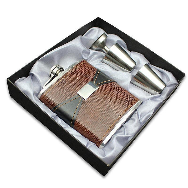 7oz Stainless Steel Portable Whiskey Hip Flask Foreskin Embossed Pot PU Leather Mini Jug BottlesWS29887