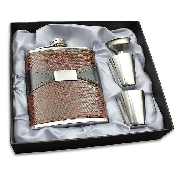 7oz Stainless Steel Portable Whiskey Hip Flask Foreskin Embossed Pot PU Leather Mini Jug BottlesWS29887