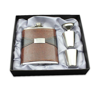 7oz Stainless Steel Portable Whiskey Hip Flask Foreskin Embossed Pot PU Leather Mini Jug BottlesWS29887