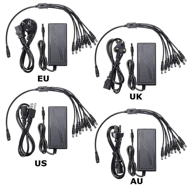 8 Split Cable Cord with DC 12V 5A Power Supply Adapter For CCTV Security Camera DVRWS30885