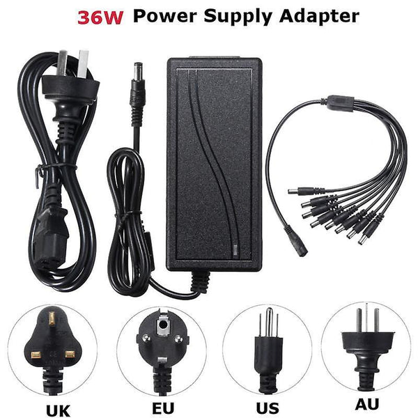 8 Split Cable Cord with DC 12V 5A Power Supply Adapter For CCTV Security Camera DVRWS30885