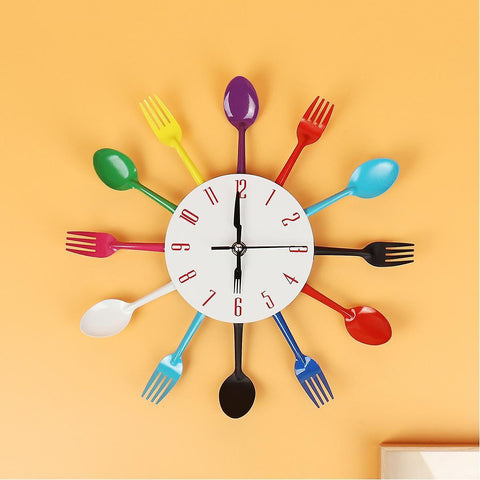 For Wall Clock Digital Home Decoration Living Room Colorful Fork Spoon Quartz WS31372