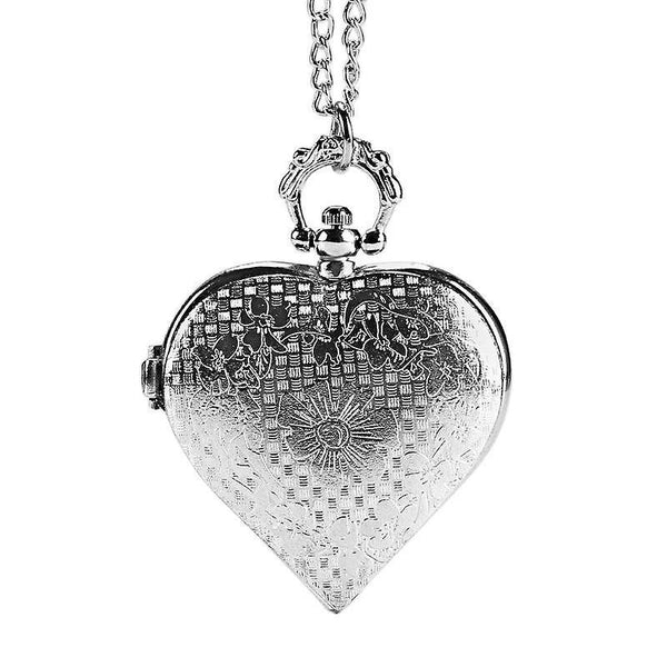 DEFFRUN Silver Heart Shape Hollow Quartz Pocket WatchWS32285