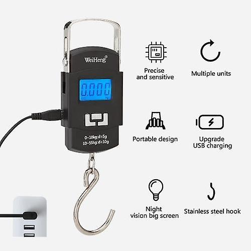 WeiHeng WH-A25 Rechargeable Portable Electronic Scale LCD Display Luggage Scale 55kgWS32675