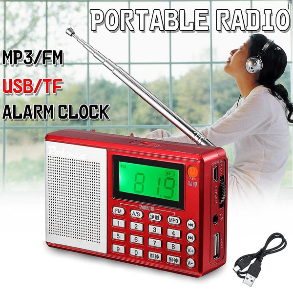 For Portable Pocket Radio FM AM SW Speaker TF Card LCD Digital Audio MP3 Music Player USB Clock Alarm WS33488