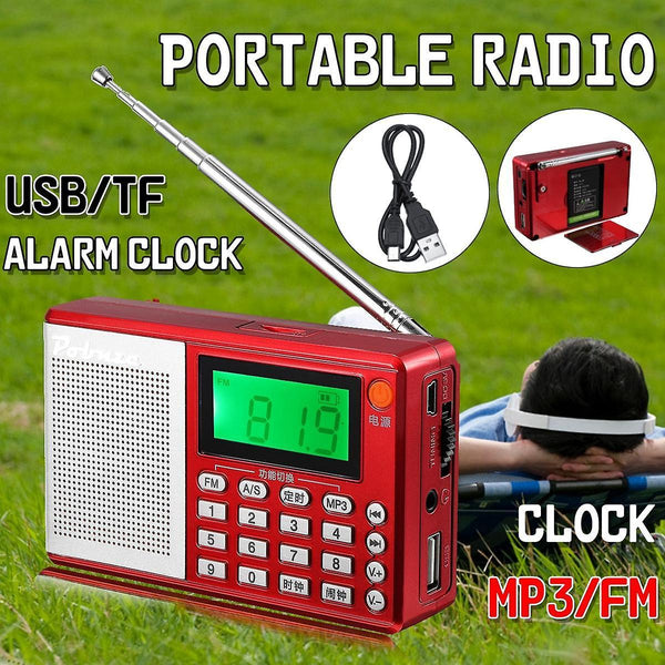 For Portable Pocket Radio FM AM SW Speaker TF Card LCD Digital Audio MP3 Music Player USB Clock Alarm WS33488