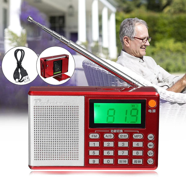 For Portable Pocket Radio FM AM SW Speaker TF Card LCD Digital Audio MP3 Music Player USB Clock Alarm WS33488