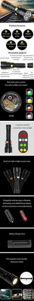 XANES 4Colors Light 9Modes LED Flashlight Railway Signal Lamp Flashlight Outdoor Multifunctional WatWS33614