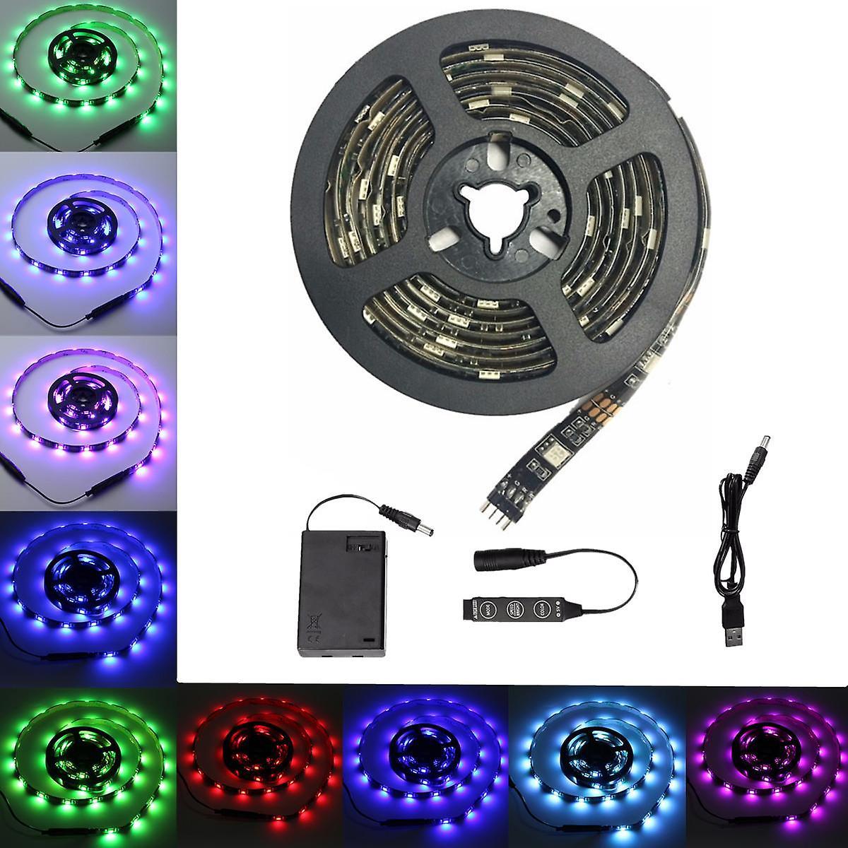 2M SMD5050 USB Battery Powered RGB Waterproof 60LEDs Black Base Strip Light DC5VWS34748