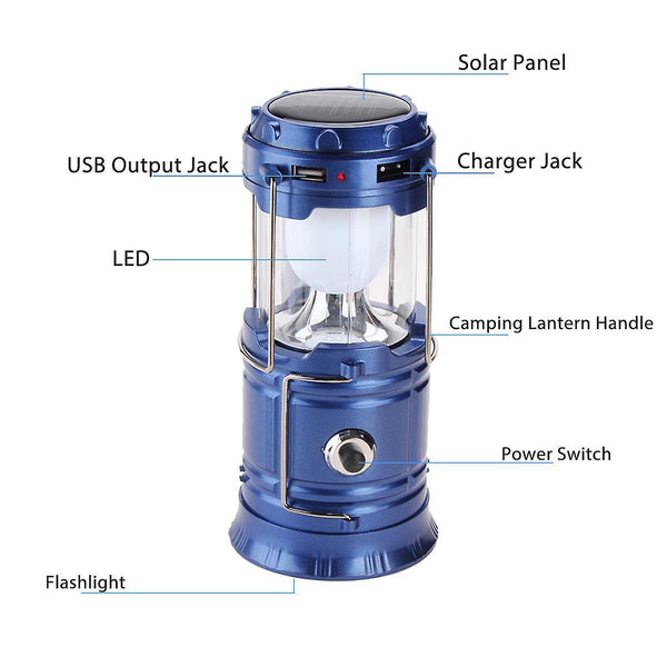 For 4 In 1 Camping Tent Solar Lantern USB Rechargeable LED Flashlight Torch Hand Lamp WS35700