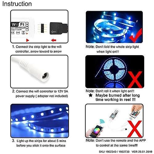 5M Smart Light Strips WIFI Control Color Changing LEDWS35886