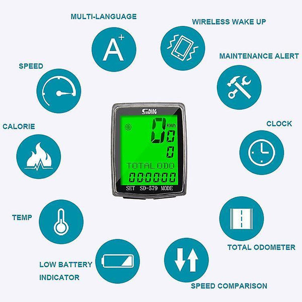 For SUNDING SD-579 Wireless Bike Computer Multifunction Backlight Bicycle Speedometer Odometer Sensor WS35931