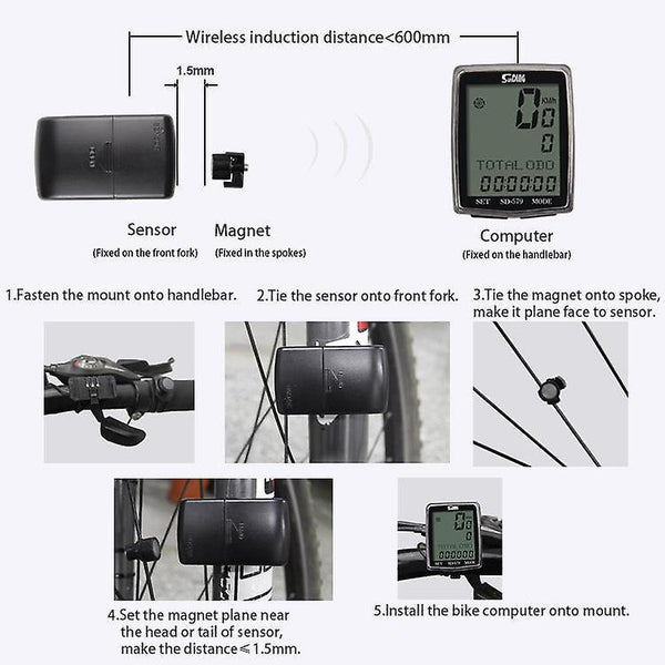 For SUNDING SD-579 Wireless Bike Computer Multifunction Backlight Bicycle Speedometer Odometer Sensor WS35931