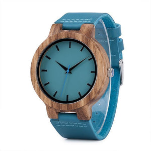 Casual BOBO BIRD C28 Casual Wooden Watch Blue Genuine Leather Strap Quartz Watch