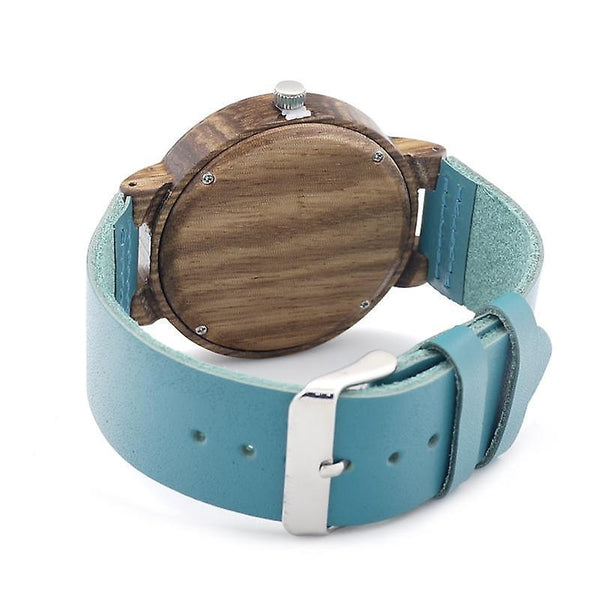 Casual BOBO BIRD C28 Casual Wooden Watch Blue Genuine Leather Strap Quartz Watch