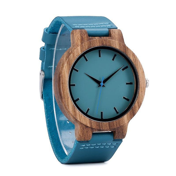 Casual BOBO BIRD C28 Casual Wooden Watch Blue Genuine Leather Strap Quartz Watch