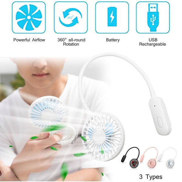 Summer Fan 360 Degree Rotation USB Charging Clip Fan Table Fan Neck Hanging FanWS37323