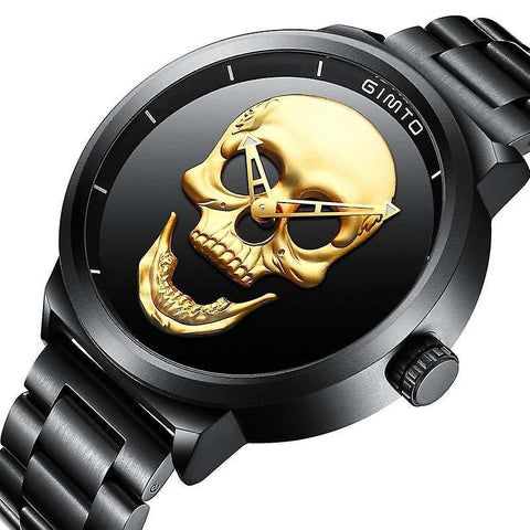 Casual GIMTO GM244 Men Watch Skull Pattern Steel Watch Band Male Quartz Wrist Watch