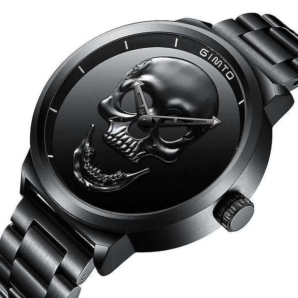 Casual GIMTO GM244 Men Watch Skull Pattern Steel Watch Band Male Quartz Wrist Watch