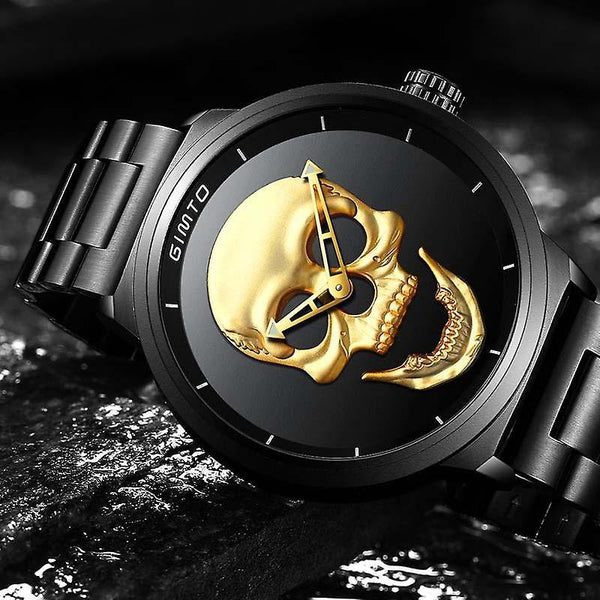 Casual GIMTO GM244 Men Watch Skull Pattern Steel Watch Band Male Quartz Wrist Watch