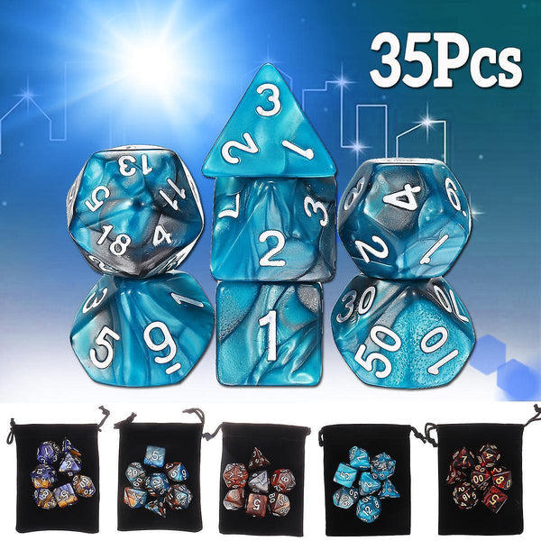 For 35pcs Metal Polyhedral Dices Set For Dungeons & Dragons Dice Desktop RPG Game WS38854