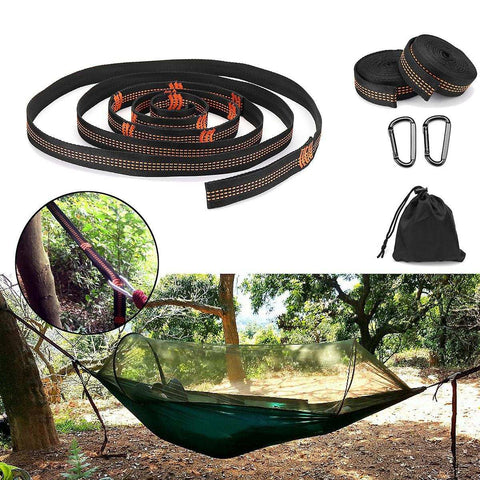 2pcs Adjustable Hammock Straps Camping Hiking Hammock Rope Carabiner With Storage BagWS38908