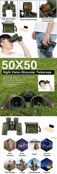 For 50x50 Outdoor Tactical Handheld Binocular HD Day Night Vision Waterproof Telescope 68m/1000m Camping WS39158