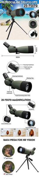 25-75x70 Outdoor Zoom Monocular HD Optic Bird Spotting Telescope With Tripod Phone HolderWS39361