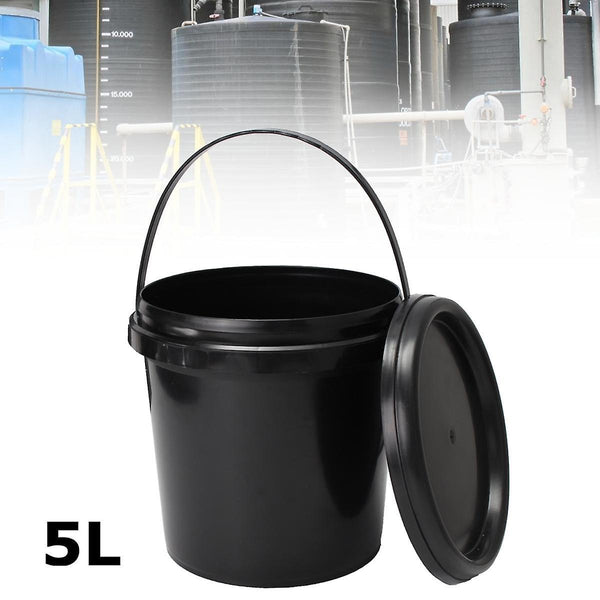 5L Plastic Round Water Bucket Hydroponics System DWC Black Thick Chemical Barrel with Lid HandleWS40699