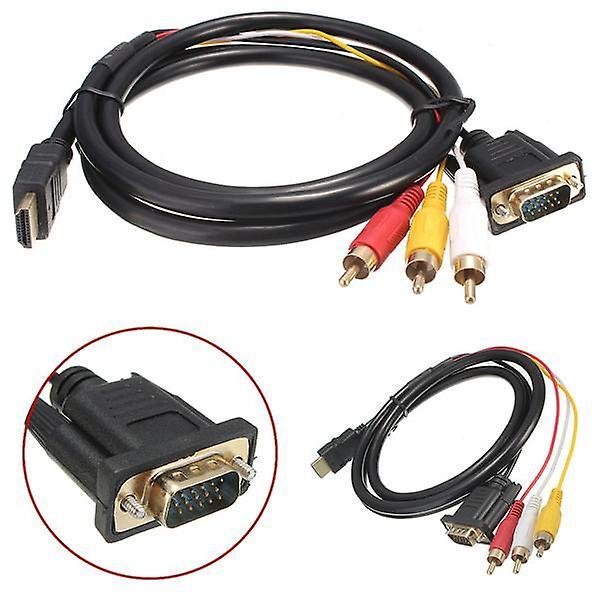 1.5m 5Ft HDTV HDMI to VGA HD-15 3 RCA Converter Adapter Connector WireWS41421