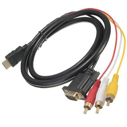 1.5m 5Ft HDTV HDMI to VGA HD-15 3 RCA Converter Adapter Connector WireWS41421