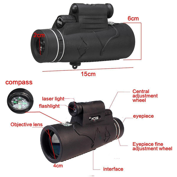 12*50 Outdoor Hiking Camping HD Optics Tripod Monocular Telescope Bird Watching With Laser FlashlighWS41739