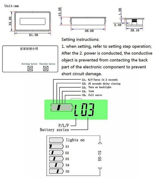 For LCD DC 6-63V Battery Tester Voltage and Capacity Measure 3.2V 3.7V Lithium 12V Lead-acid Battery 24V WS41979