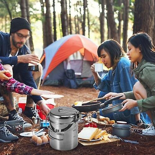 1L Stainless Steel Cooking Kettle Portable Outdoor Camping Backpacking Pot with Foldable HandleWS45395