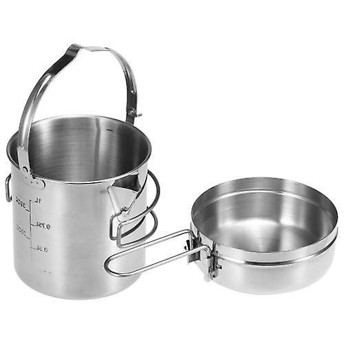 1L Stainless Steel Cooking Kettle Portable Outdoor Camping Backpacking Pot with Foldable HandleWS45395