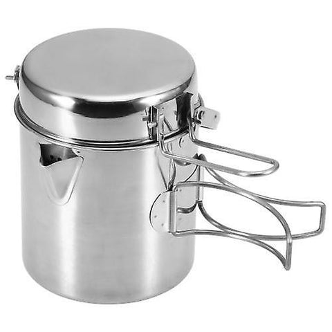 1L Stainless Steel Cooking Kettle Portable Outdoor Camping Backpacking Pot with Foldable HandleWS45395