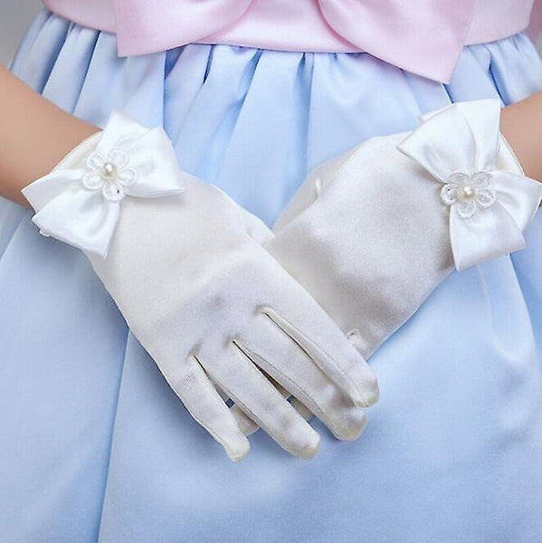 new short white Kids's satin elastic long gloves sm4904