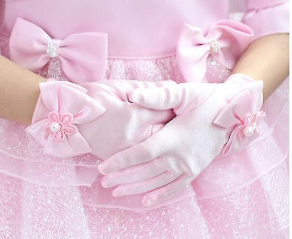 new short white Kids's satin elastic long gloves sm4904