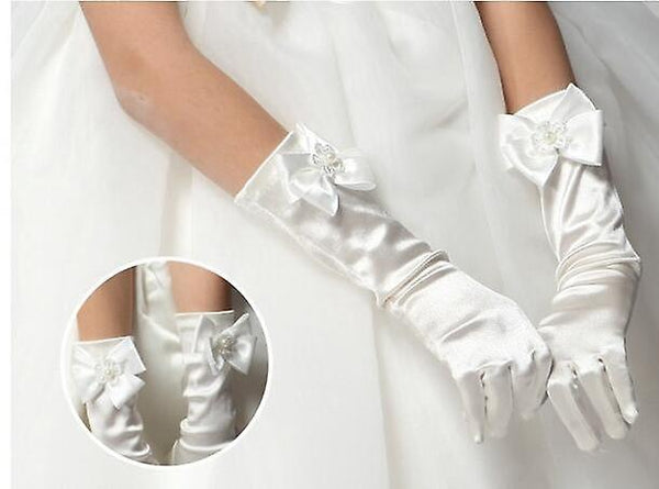 new short white Kids's satin elastic long gloves sm4904