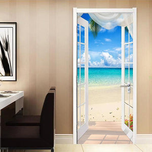 Window Sandy Beach Seascape 3d Photo Pvc SM58126