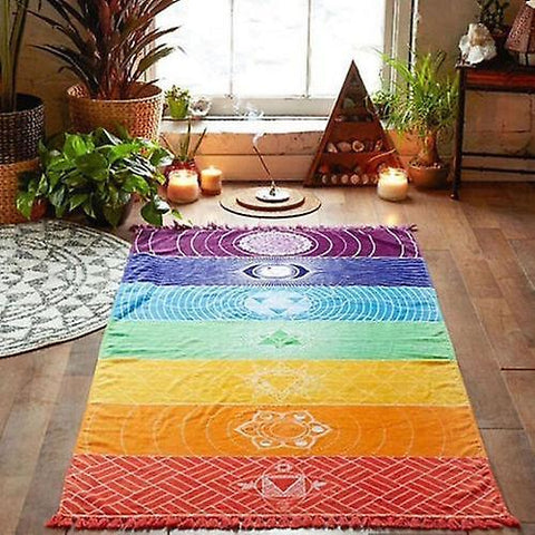 new 150x70cm fashion tassels single rainbow chakra tapestry blanket mandala boho stripes sm61352