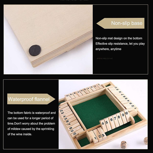 Deluxe 4 Player Shut The Box Wooden Table Game Classic Dice Board Toy Card Games