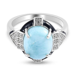 Rings larimar solitaire ring for women in platinum plated silver white zircon 3.93Ct p