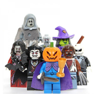 Action toy figures 8pcs halloween vampire pumpkin man werewolf skull children assembled building block minifigure toy